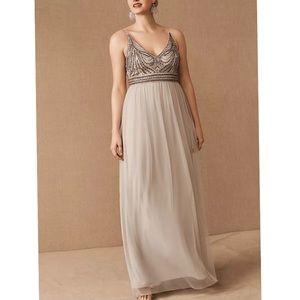 Anthropologie BHLDN Vilette Embellished Maxi Dress Silver Fog